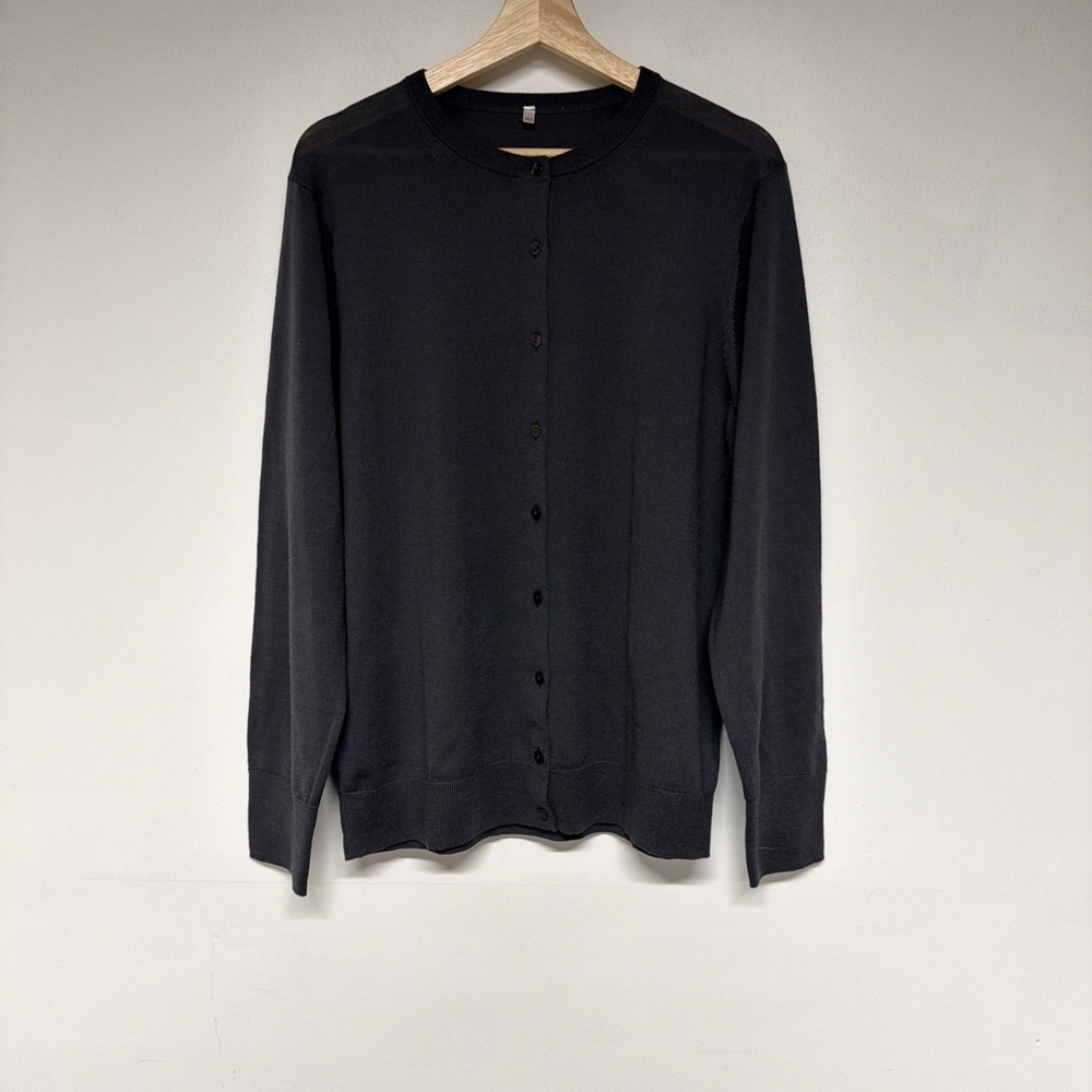 MUJI Cardigan Sweater Mens XL Gray Crew Neck Lightweight 100% Wool Long Sleeve